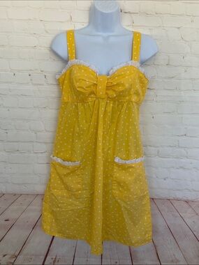 VINTAGE YELLOW POLKA DOTTED SUMMER MINO DRESS SUNDRESS